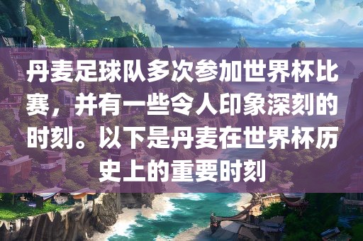 丹麦足球队多次参加世界杯比赛，并有一些令人印象深刻的时刻。以下是丹麦在世界杯历史上的重要时刻