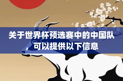 关于世界杯预选赛中的中国队，可以提供以下信息广西贺州市华昌新材料有限公司