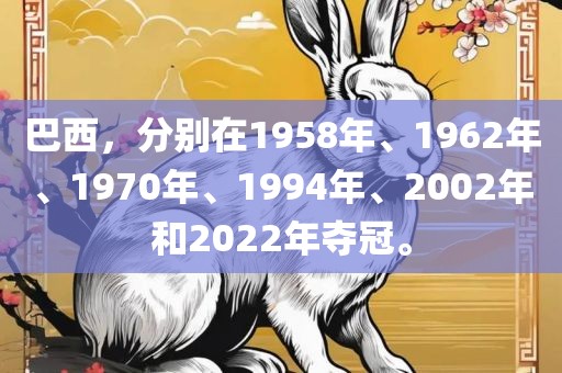 巴西，分别在1958年、1962年、1970年、1994年、2002年和2022年夺冠。