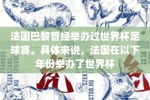 法国巴黎曾经举办过世界杯足球赛。具体来广西贺州市华昌新材料有限公司说，法国在以下年份举办了世界杯