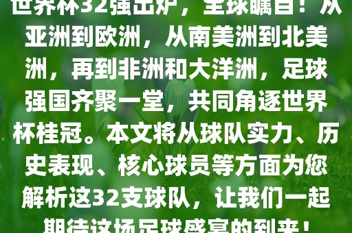 世界杯32强出炉，全球瞩目！从亚洲到欧洲，从南美洲到北美洲，再到非洲和大洋洲，足球强国齐聚一堂，共同角逐世界杯桂冠。本文将从球队实力、历史表现、核心球员等方面为您解析这32支球队，让我们一起期待这场足球盛宴的到来！广西贺州市华昌新材料有限公司
