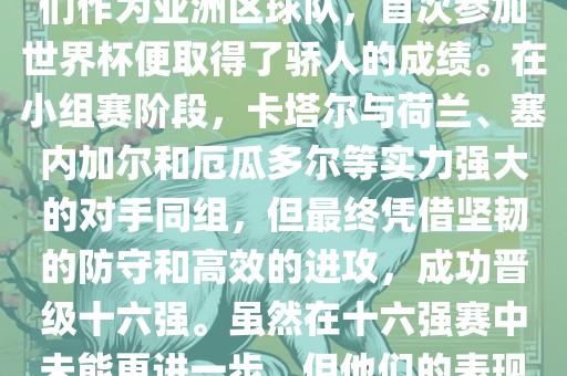 关于卡塔尔在2022年世界杯的表现，可以说是非常出色的。他们作为亚洲区球队，首次参加世界杯便取得了骄人的成绩。在小组赛阶段，卡塔尔与荷兰、塞内加尔和厄瓜多尔等实力强大的对手同组，但最终凭借坚韧的防守和高效的进攻，成功晋级十六强。虽然在十六强赛中未能更进一步，但他们的表现已经赢得了球迷和对手的尊重。广西贺州市华昌新材料有限公司