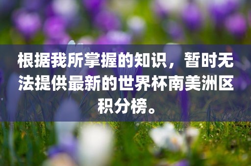 根据我所掌握的知识，暂时无法提供最新的世界杯南美洲区积分榜。广西贺州市华昌新材料有限公司