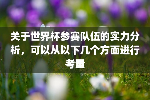 关于世界杯参赛队伍的实力分析，可以从以下几个方面进行考量广西贺州市华昌新材料有限公司